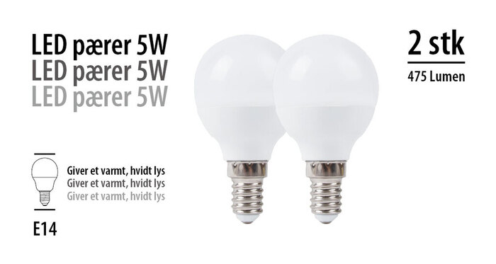 LED-kronepærer 5 W E14 - 2 pk.